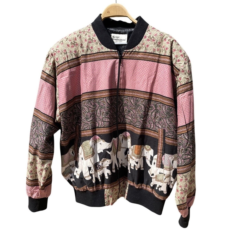 Krist Gudnason Jacket Elephant Print Cotton SZ XL Vintage 80s 90s (SEE FLAWS